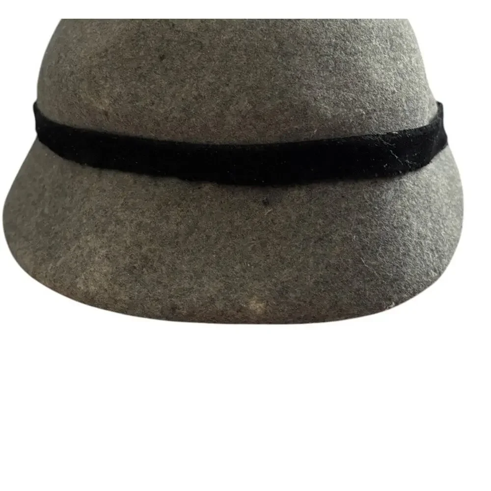 Vtg Neumann Endler Gray Tweed Wool Mod Cloche Helmet Hat Black Velvet 1960s
